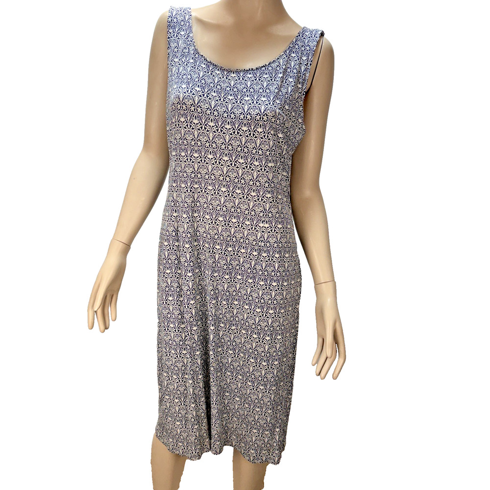 Tory‎ Burch Womens Blue White Jersey Damask Print Shift Dress Size XL Sleeveless